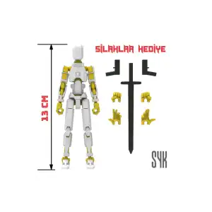 Robot 13 Dummy Beyaz Sarı Tüm Eklemleri Hareketli Aksiyon Figürü Oyuncak