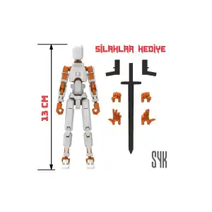 Robot 13 Dummy Beyaz Turuncu Tüm Eklemleri Hareketli Aksiyon Figürü Oyuncak