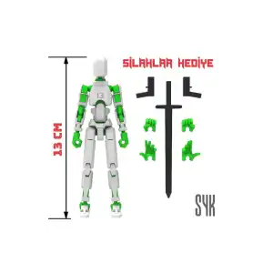 Robot 13 Dummy Beyaz Yeşil Tüm Eklemleri Hareketli Aksiyon Figürü Oyuncak