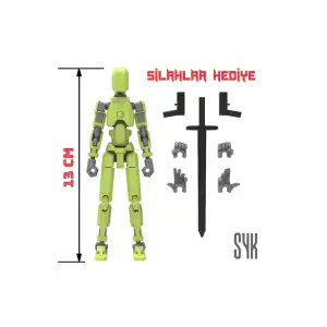 Robot 13 Dummy Fıstık Yeşil Gri Tüm Eklemleri Hareketli Aksiyon Figürü Oyuncak