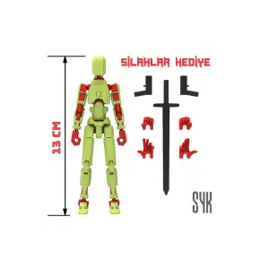 Robot 13 Dummy Fıstık Yeşil Kırmızı Tüm Eklemleri Hareketli Aksiyon Figürü Oyuncak