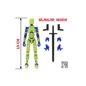 Robot 13 Dummy Fıstık Yeşil Mavi Tüm Eklemleri Hareketli Aksiyon Figürü Oyuncak