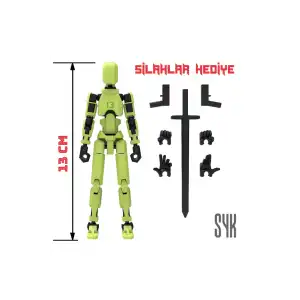 Robot 13 Dummy Fıstık Yeşil Siyah Tüm Eklemleri Hareketli Aksiyon Figürü Oyuncak