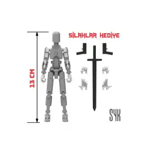 Robot 13 Dummy Gri Beyaz Tüm Eklemleri Hareketli Aksiyon Figürü Oyuncak