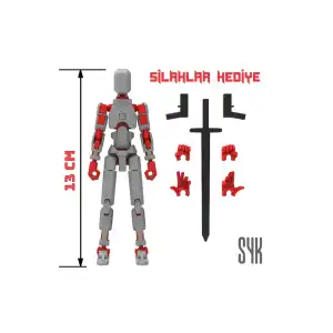 Robot 13 Dummy Gri Kırmızı Tüm Eklemleri Hareketli Aksiyon Figürü Oyuncak