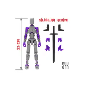 Robot 13 Dummy Gri Mor Tüm Eklemleri Hareketli Aksiyon Figürü Oyuncak