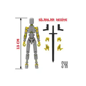 Robot 13 Dummy Gri Sarı Tüm Eklemleri Hareketli Aksiyon Figürü Oyuncak