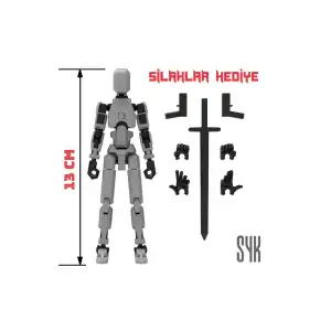 Robot 13 Dummy Gri Siyah Tüm Eklemleri Hareketli Aksiyon Figürü Oyuncak