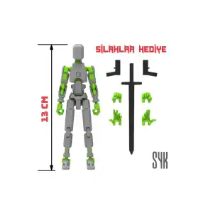 Robot 13 Dummy Gri Yeşil Tüm Eklemleri Hareketli Aksiyon Figürü Oyuncak