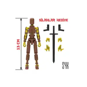Robot 13 Dummy Kahverengi Sarı Tüm Eklemleri Hareketli Aksiyon Figürü Oyuncak