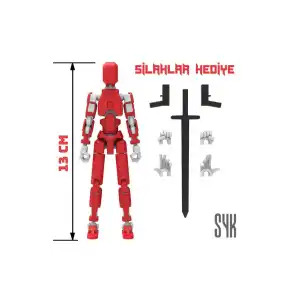 Robot 13 Dummy Kırmızı Beyaz Tüm Eklemleri Hareketli Aksiyon Figürü Oyuncak