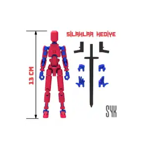 Robot 13 Dummy Kırmızı Mavi Tüm Eklemleri Hareketli Aksiyon Figürü Oyuncak