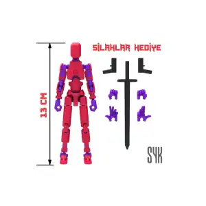 Robot 13 Dummy Kırmızı Mor Tüm Eklemleri Hareketli Aksiyon Figürü Oyuncak