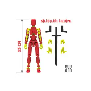 Robot 13 Dummy Kırmızı Sarı Tüm Eklemleri Hareketli Aksiyon Figürü Oyuncak