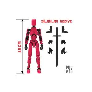 Robot 13 Dummy Kırmızı Siyah Tüm Eklemleri Hareketli Aksiyon Figürü Oyuncak
