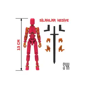 Robot 13 Dummy Kırmızı Turuncu Tüm Eklemleri Hareketli Aksiyon Figürü Oyuncak