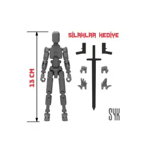 Robot 13 Dummy Koyu Gri Gri Tüm Eklemleri Hareketli Aksiyon Figürü Oyuncak