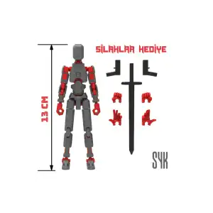 Robot 13 Dummy Koyu Gri Kırmızı Tüm Eklemleri Hareketli Aksiyon Figürü Oyuncak