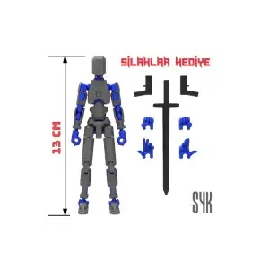 Robot 13 Dummy Koyu Gri Mavi Tüm Eklemleri Hareketli Aksiyon Figürü Oyuncak