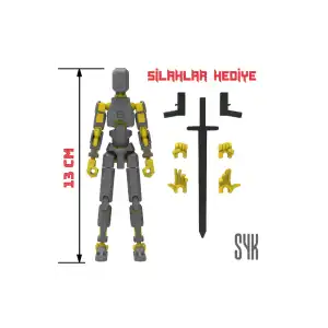 Robot 13 Dummy Koyu Gri Sarı Tüm Eklemleri Hareketli Aksiyon Figürü Oyuncak