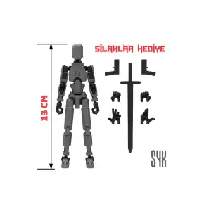 Robot 13 Dummy Koyu Gri Siyah Tüm Eklemleri Hareketli Aksiyon Figürü Oyuncak