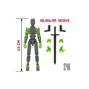 Robot 13 Dummy Koyu Gri Yeşil Tüm Eklemleri Hareketli Aksiyon Figürü Oyuncak