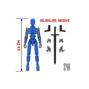 Robot 13 Dummy Mavi Gri Tüm Eklemleri Hareketli Aksiyon Figürü Oyuncak
