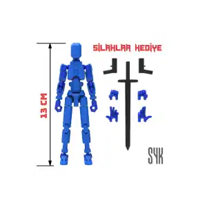 Robot 13 Dummy Mavi Mavi Tüm Eklemleri Hareketli Aksiyon Figürü Oyuncak