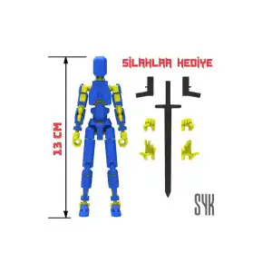 Robot 13 Dummy Mavi Sarı Tüm Eklemleri Hareketli Aksiyon Figürü Oyuncak