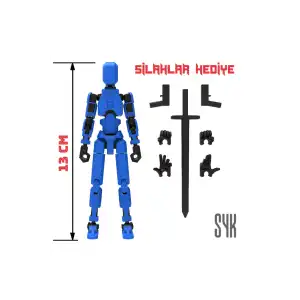 Robot 13 Dummy Mavi Siyah Tüm Eklemleri Hareketli Aksiyon Figürü Oyuncak