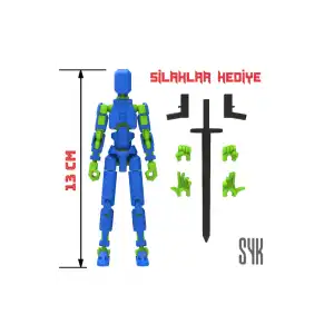 Robot 13 Dummy Mavi Yeşil Tüm Eklemleri Hareketli Aksiyon Figürü Oyuncak