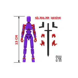 Robot 13 Dummy Mor Kırmızı Tüm Eklemleri Hareketli Aksiyon Figürü Oyuncak