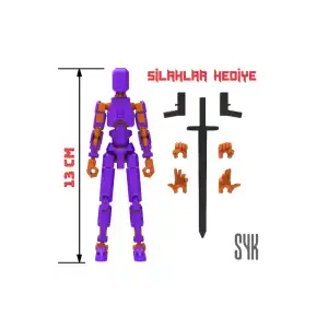 Robot 13 Dummy Mor Turuncu Tüm Eklemleri Hareketli Aksiyon Figürü Oyuncak