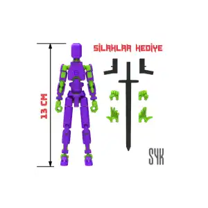 Robot 13 Dummy Mor Yeşil Tüm Eklemleri Hareketli Aksiyon Figürü Oyuncak