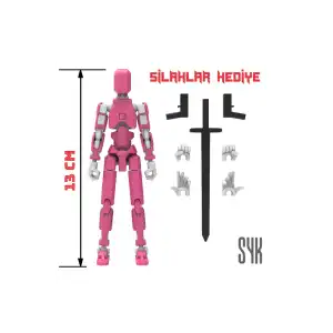 Robot 13 Dummy Pembe Beyaz Tüm Eklemleri Hareketli Aksiyon Figürü Oyuncak