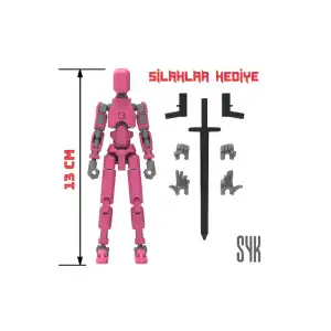 Robot 13 Dummy Pembe Gri Tüm Eklemleri Hareketli Aksiyon Figürü Oyuncak