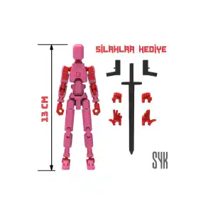 Robot 13 Dummy Pembe Kırmızı Tüm Eklemleri Hareketli Aksiyon Figürü Oyuncak