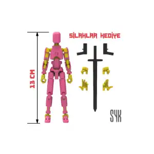 Robot 13 Dummy Pembe Sarı Tüm Eklemleri Hareketli Aksiyon Figürü Oyuncak