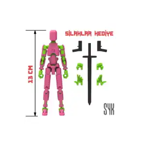 Robot 13 Dummy Pembe Yeşil Tüm Eklemleri Hareketli Aksiyon Figürü Oyuncak