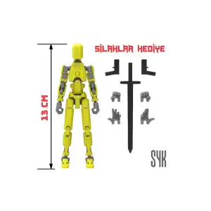 Robot 13 Dummy Sarı Gri Tüm Eklemleri Hareketli Aksiyon Figürü Oyuncak