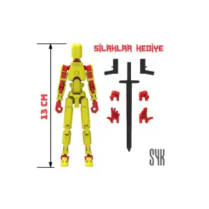 Robot 13 Dummy Sarı Kırmızı Tüm Eklemleri Hareketli Aksiyon Figürü Oyuncak