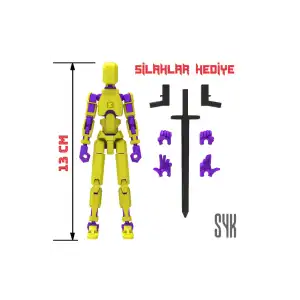 Robot 13 Dummy Sarı Mor Tüm Eklemleri Hareketli Aksiyon Figürü Oyuncak