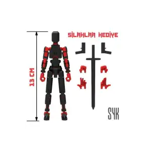 Robot 13 Dummy Siyah Kırmızı Tüm Eklemleri Hareketli Aksiyon Figürü Oyuncak