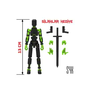 Robot 13 Dummy Siyah Yeşil Tüm Eklemleri Hareketli Aksiyon Figürü Oyuncak