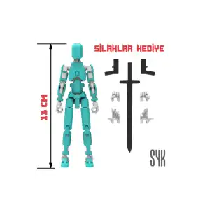 Robot 13 Dummy Turkuaz Beyaz Tüm Eklemleri Hareketli Aksiyon Figürü Oyuncak