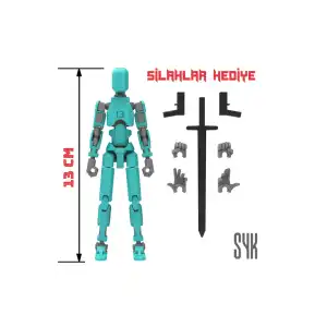 Robot 13 Dummy Turkuaz Gri Tüm Eklemleri Hareketli Aksiyon Figürü Oyuncak