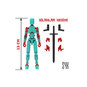 Robot 13 Dummy Turkuaz Kırmızı Tüm Eklemleri Hareketli Aksiyon Figürü Oyuncak