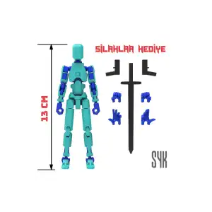 Robot 13 Dummy Turkuaz Mavi Tüm Eklemleri Hareketli Aksiyon Figürü Oyuncak