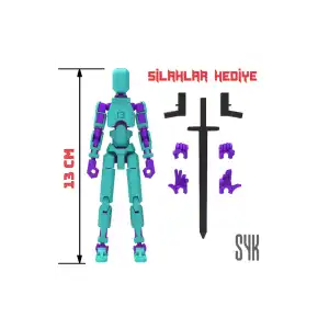 Robot 13 Dummy Turkuaz Mor Tüm Eklemleri Hareketli Aksiyon Figürü Oyuncak