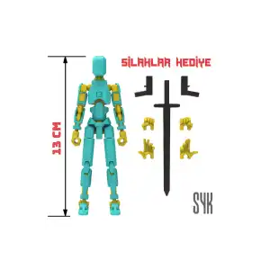 Robot 13 Dummy Turkuaz Sarı Tüm Eklemleri Hareketli Aksiyon Figürü Oyuncak